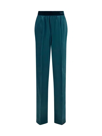 Tom Ford Stretch Silk Satin Trousers In Blue