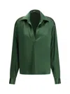 Tom Ford Stretch Silk Satin Polo With Tonal Tf Embroidered Logo In Green