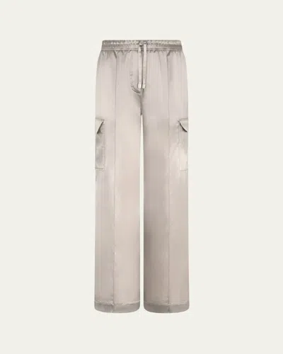 Tom Ford Stretch Silk Wide-leg Cargo Pajama Pants In Silver