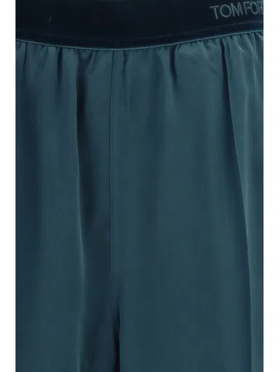 Tom Ford Stretch Silk-satin Trousers In Teal