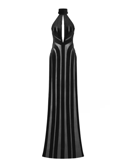 Tom Ford Stretch Tulle And Velvet Halterneck Evening Dress In Black