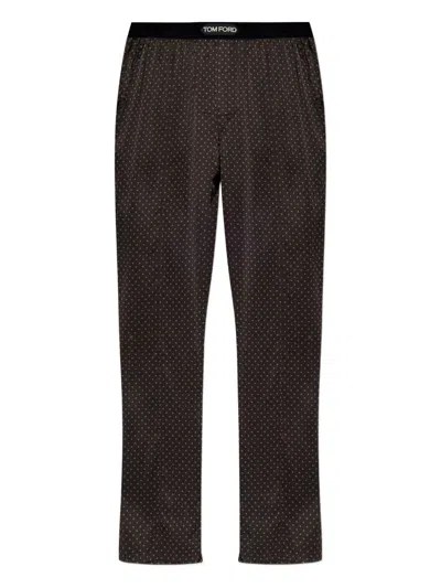 Tom Ford Stretch Velvet Polka-dot Trousers In Brown