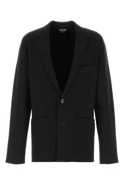 Tom Ford Stretch Wool Blend Blazer In Black