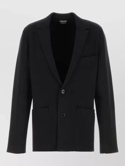 Tom Ford Stretch Wool Blend Single Breasted Blazer In Black
