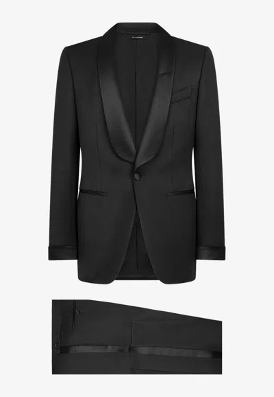 Tom Ford Stretch Wool Tuxedo Suit In Black