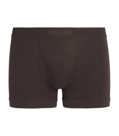 Tom Ford Stretch-cotton Logo Boxer Briefs In Brown