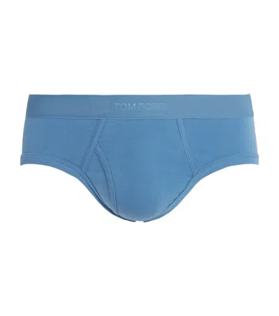Tom Ford Stretch-cotton Logo Briefs In Blue