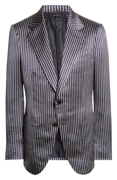 Tom Ford Stripe Fluid Silk Faille Jacket In Gray