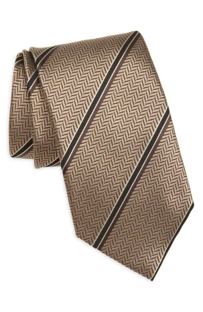 Tom Ford Stripe Herringbone Mulberry Silk Tie In Beige