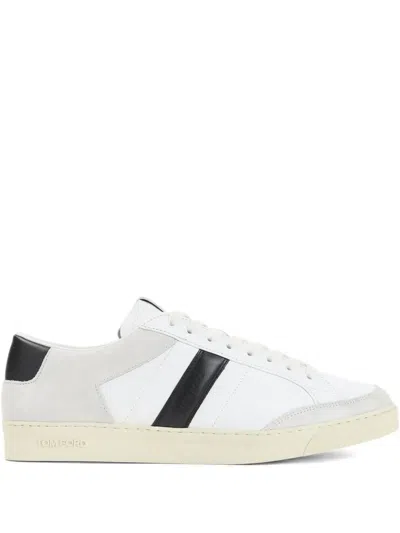 Tom Ford Panelled Suede And Grained Leather Sneakers In White