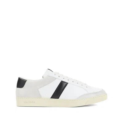 Tom Ford Panelled Suede And Grained Leather Sneakers In White