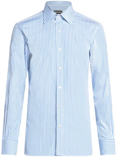 Tom Ford Stripe-print Cotton Shirt In Blue