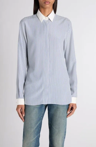 Tom Ford Stripe Silk Button-up Shirt In Blue