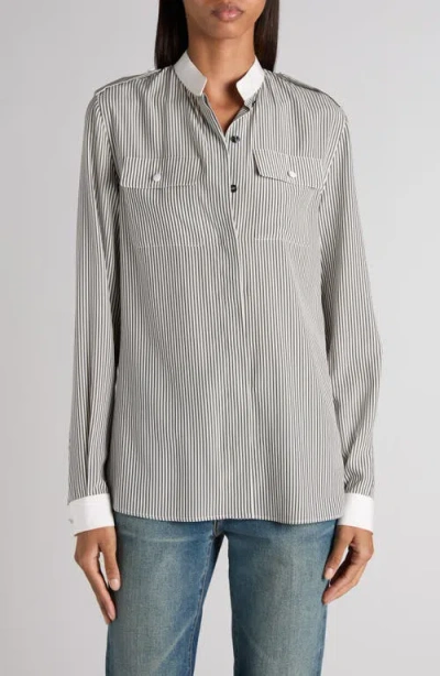 Tom Ford Stripe Silk Crêpe De Chine Military Button-up Shirt In Gray