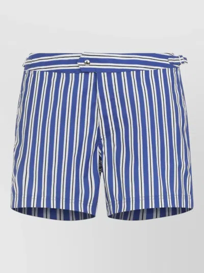 Tom Ford Stripe Swim Shorts Adjustable Waistband In Blue