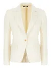 Tom Ford Wool Blend Blazer With Embroidered Back Vent In Neutrals