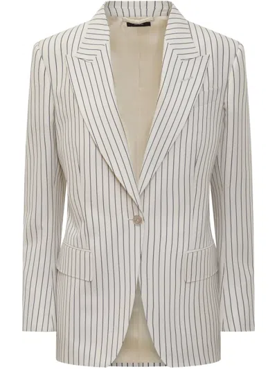 Tom Ford White Stripes Notched Lapel Blazer