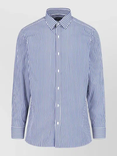 Tom Ford Striped Button Down Collar Long Sleeve Shirt In Blue