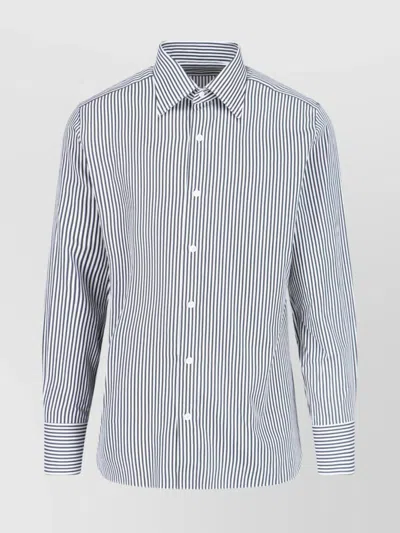 TOM FORD STRIPED BUTTON-DOWN COLLAR SHIRT WITH CUFFED SLEEVES