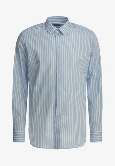 Tom Ford Striped Buttoned Shirts In Blue
