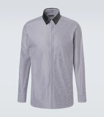 Tom Ford Striped Cotton Poplin Shirt In Gray