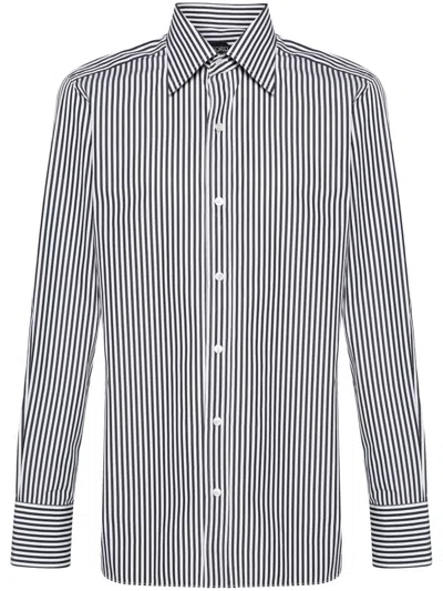 Tom Ford Striped Pattern Button-down Collar Long Sleeves Shirt In Multi