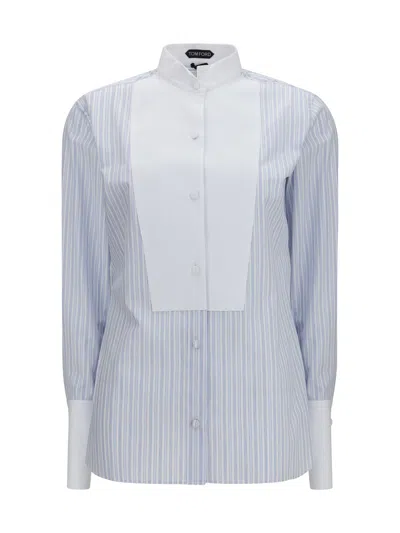 Tom Ford Striped Cotton With Contrast Front Placket Shirt In Blue