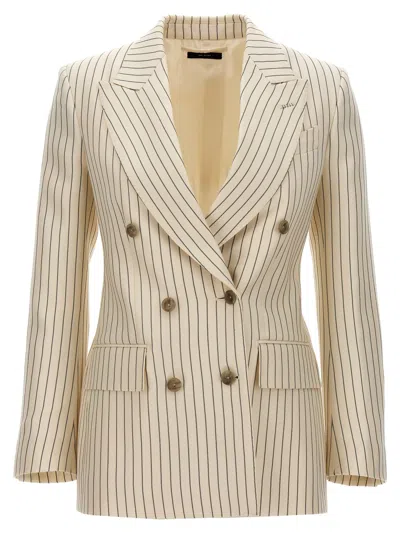 Tom Ford Striped Double-breasted Blazer In Neutral