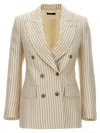 Tom Ford Double-breasted Jacket With Striped Pattern In White/black