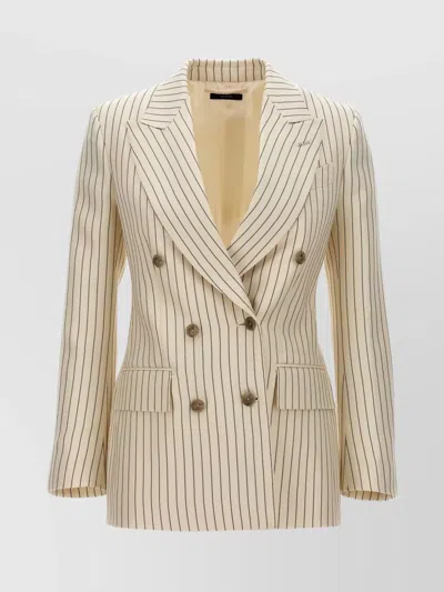 Tom Ford Double-breasted Jacket With Striped Pattern In Neutral