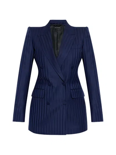 Tom Ford Striped Double-breasted Jacket In Blue