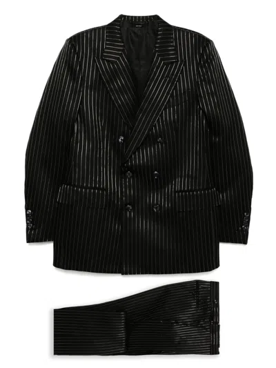 Tom Ford Striped Double-breasted Suits In Black