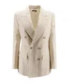 Tom Ford Striped Double-breasted Wool-blend Blazer In Nude