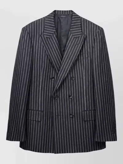 Tom Ford Striped Double-breasted Jacket In Black