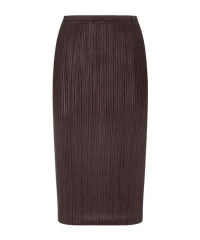 Tom Ford Striped Embroidered Knit Tube Skirt In Brown