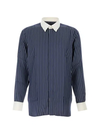 Tom Ford Pure Silk Pinstripe Jacquard Contrast Fluid Fit Sh In Blue