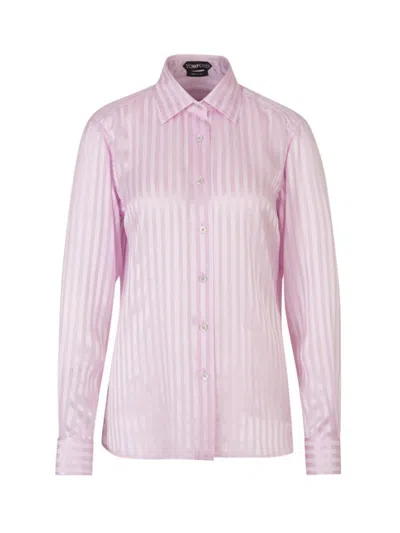 Tom Ford Striped Silk Shirt In Pink