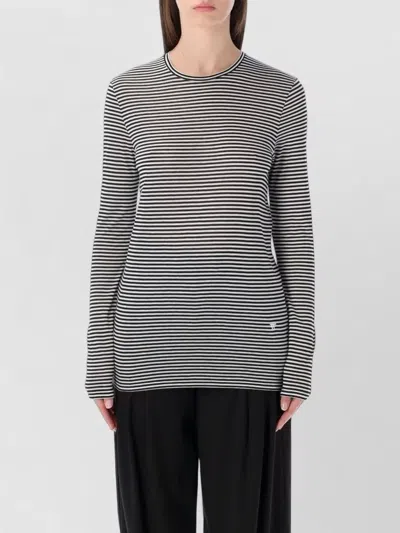 Tom Ford Striped Long Sleeve Crew Neck Top In Black