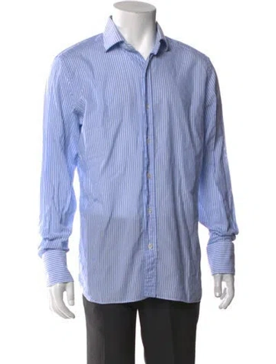 Pre-owned Tom Ford Striped Long Sleeve Dress Shirt In Blue