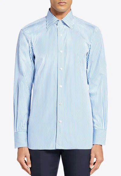 Tom Ford Striped Long-sleeved Shirt In Blue