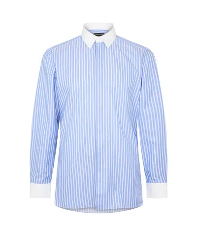 Tom Ford Contrast Collar Long-sleeve Shirt In Blue