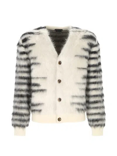 Tom Ford Striped Mohair-blend Cardigan In White