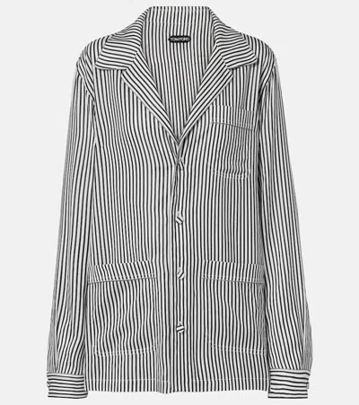 Tom Ford Striped Oversized Silk Shirt In Black