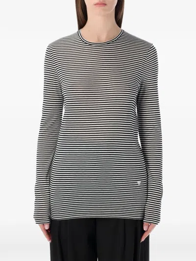 Tom Ford Long-sleeved Striped T-shirt With Tonal Tf Embroidered Logo In Black
