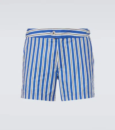 Tom Ford Striped Poplin Swim Trunks In Blue