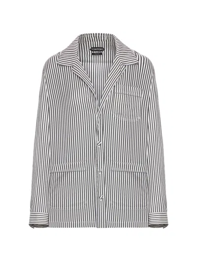 Tom Ford Striped Pyjama Shirt In White
