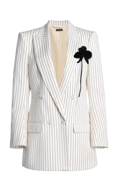 Tom Ford Striped Relaxed Double-breasted Wool Blazer In White
