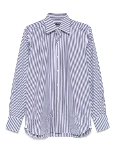 Tom Ford Striped Shirt In White & Dark Blue