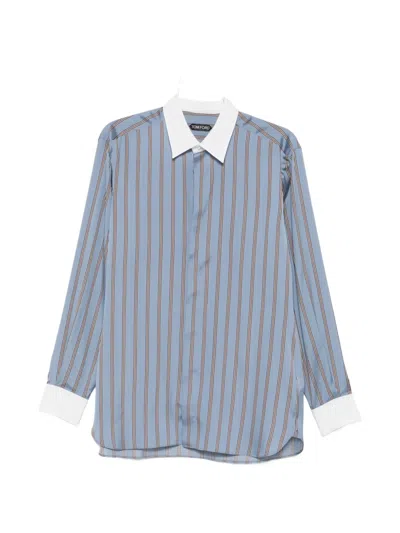 Tom Ford Long-sleeved Striped Shirt In Blue