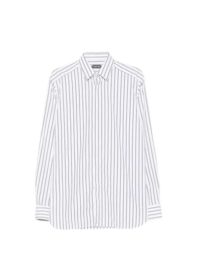Tom Ford Popeline Stripe Slim Fit Shirt In Gray